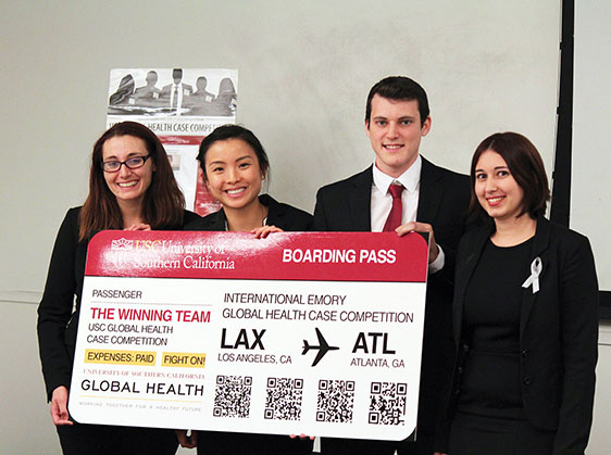 Members of the winning team in the fifth annual USC Global Health Case Competition are, from left, Danielle Pappas, Amy Nham, Evan Pye and Jessica Frankeberger. Not pictured is Jennifer Bailey.