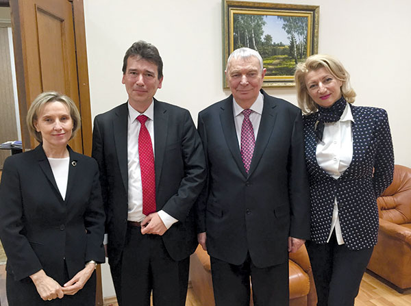 From left, Russian Deputy Health and Science Minister Lyudmila Ogorodova, Paul Thompson and Co-Directors of the Scientific Center of Children’s Health Alexander Baranov and Leyla Namazova-Baranova, seen in Russia in December 2015.