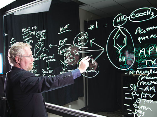 Sean Nordt demonstrates the Lightboard.