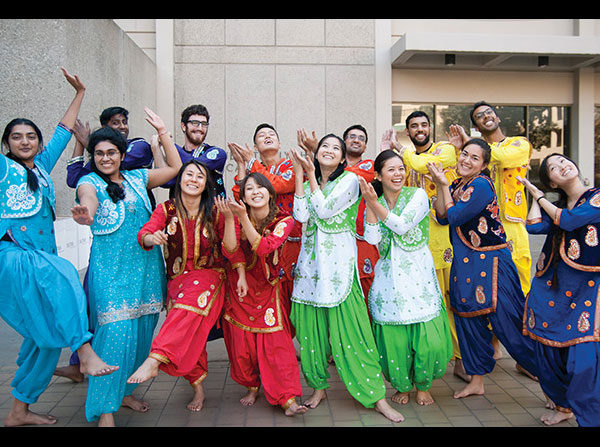 Keck Bhangra student group members pose before a performance at APAMSA Diwali Day 2014