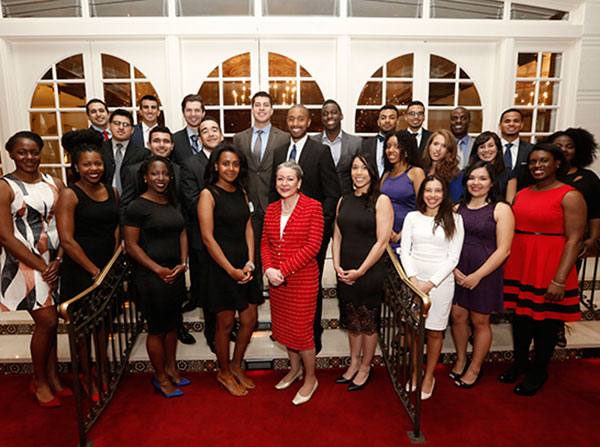 Raquel D. Arias poses with recruitment scholarship recipients at the 2016 Keck School of Medicine of USC Scholarship Gala at Town & Gown on March 12.