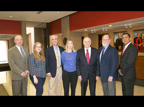 From left, Tom Buchanan, Martha E. Haake, James Russell, Jane Haake Russell, Richard Haake, Donald Haake and Rohit Varma