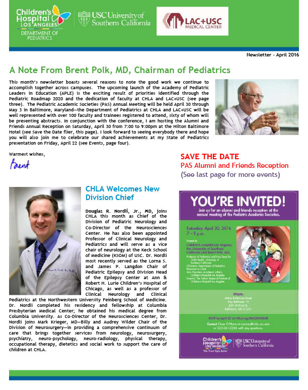 View the April edition of the Department of Pediatrics newsletter.