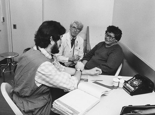 Peter Van Arsdale Lee, center, oversaw the creation of the new Department of Family Medicine in 1983, and became its inaugural chair after its separation from the Department of Family and Preventive Medicine.