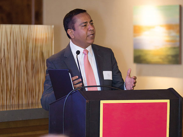 Rohit Varma speaks at Keck Medicine of USC's first annual meeting and health care conference, held Nov. 4 on the Health Sciences Campus.