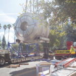 The 7T MRI being lifted by a crane