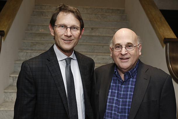 USC Vice President of Research Randolph Hall, left, joins Paul Aisen, director of the USC Alzheimer’s Therapeutic Research Institute, during the second annual partnership meeting, held Jan. 26-27 in San Diego.