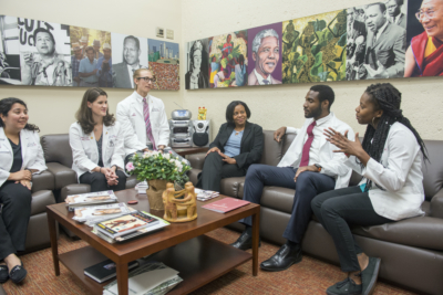 Joyce Richey, PhD, meets with medical student leaders of DEI interest groups.