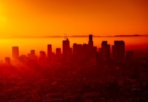 Los Angeles skyline on a sweltering day.