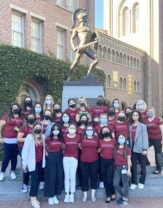 MS-SLP's inaugural cohort posed in front of Tommy Trojan.