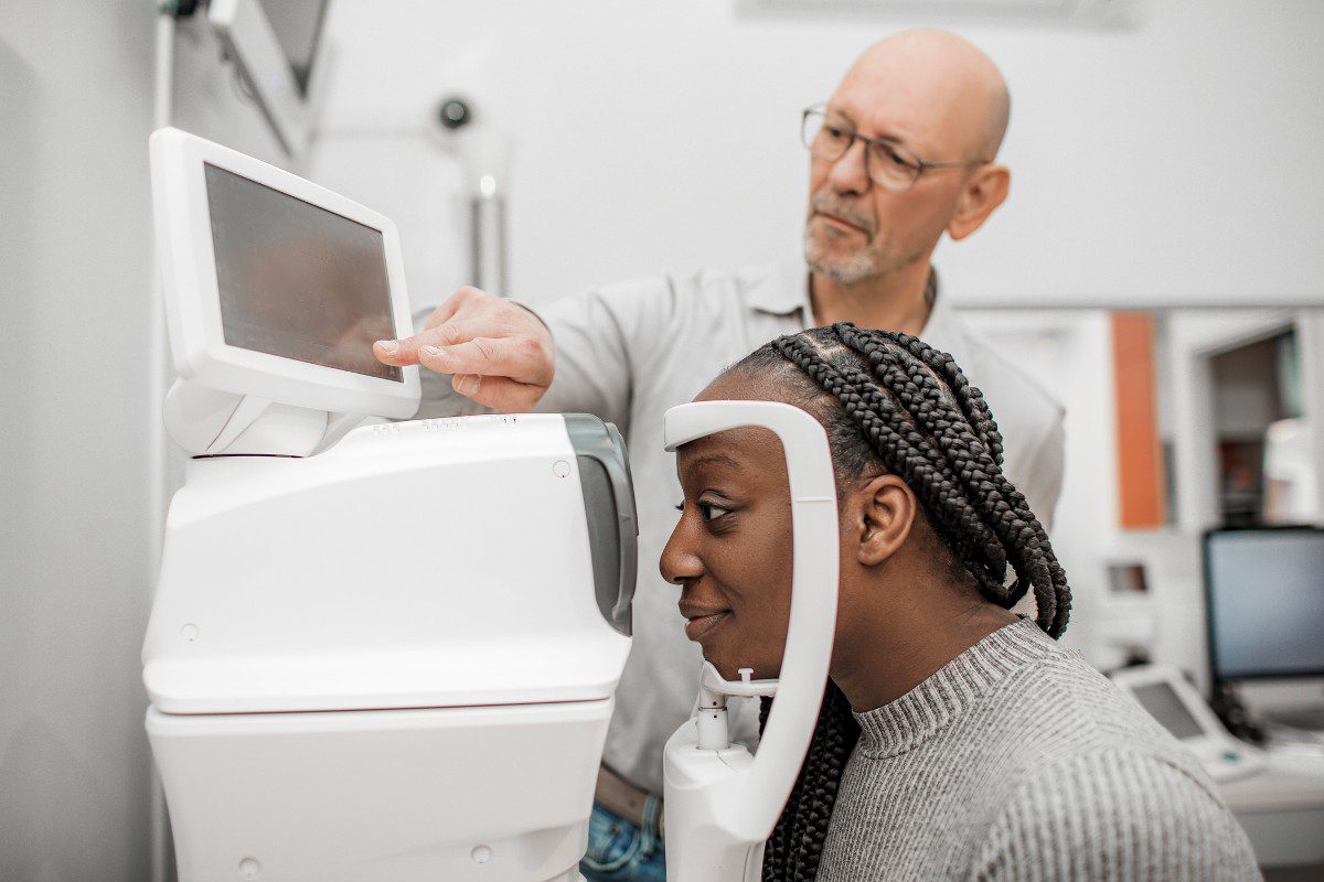 Woman gets an eye exam